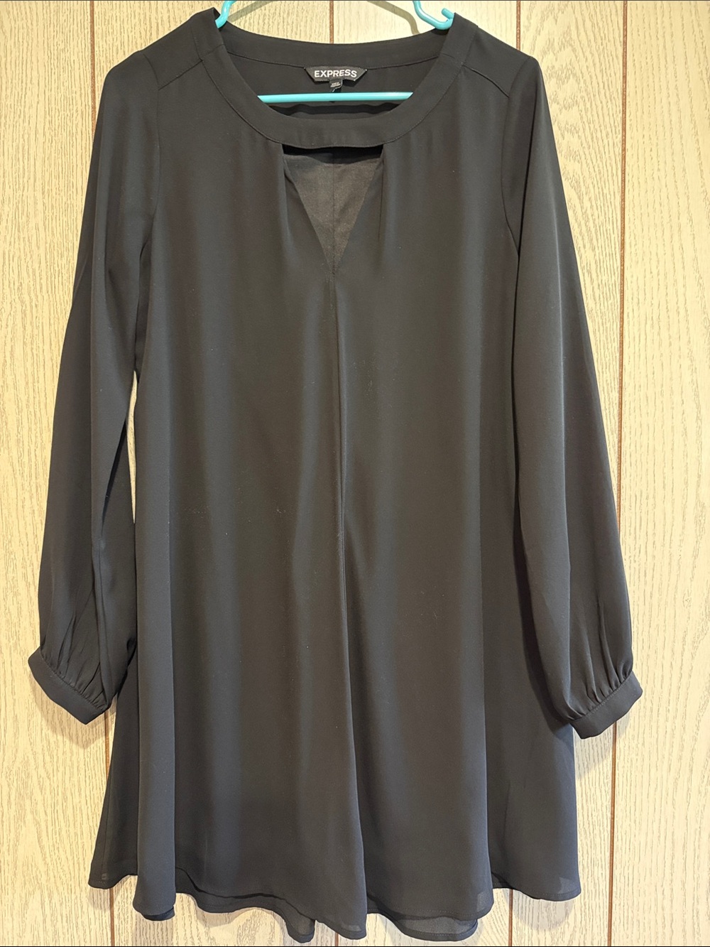 Express Black Lined Sheer Long-Sleeve Keyhole Tunic Dress Size XS